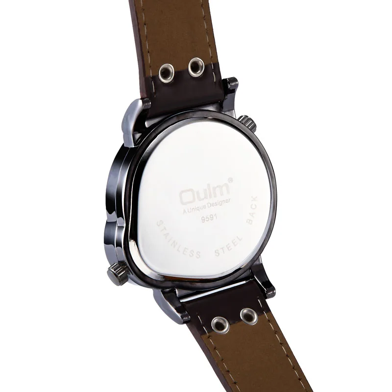 ساعة لوحة القيادة للدراجات النارية الرجعية للرجال من OULM |   علبة معدنية جونميتال |   حزام من الجلد البني مع المسامير |   أسلوب الموضة خمر |