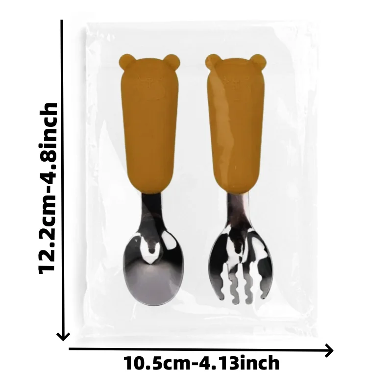 New Baby Eating Training and Complementary Food Feeding Tableware Cartoon Bear Baby Silicone Stainless Steel Complementary Food