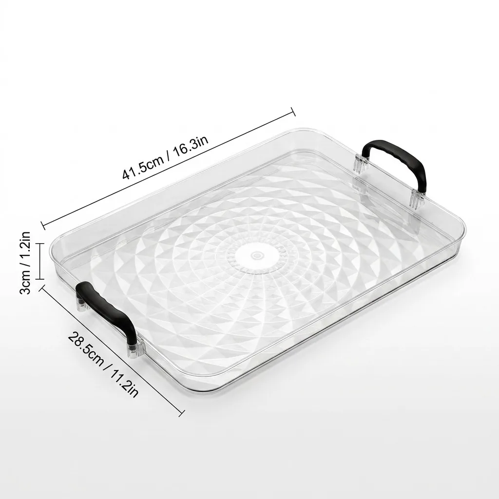 Transparante plastic opbergbak met handvat, geschikt voor het serveren van eten, ontbijt, thee en koffie, decoratieve bakken, opbergorganizer voor thuis en in de keuken.