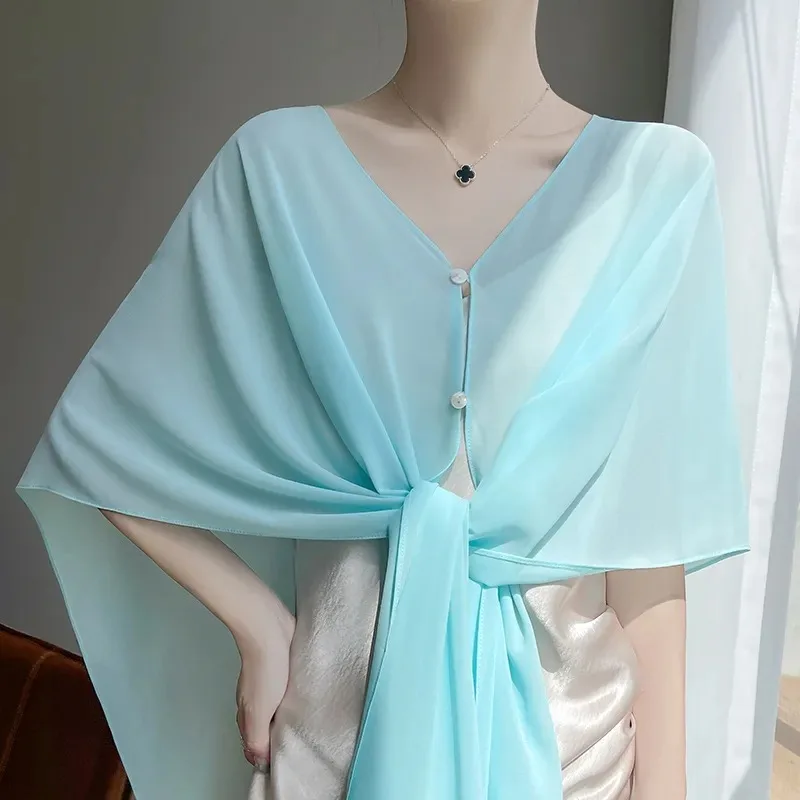 Women's Sheer Chiffon Tie Front Cardigan V-Neck Button Down Lightweight Cover Up Casual Summer Top