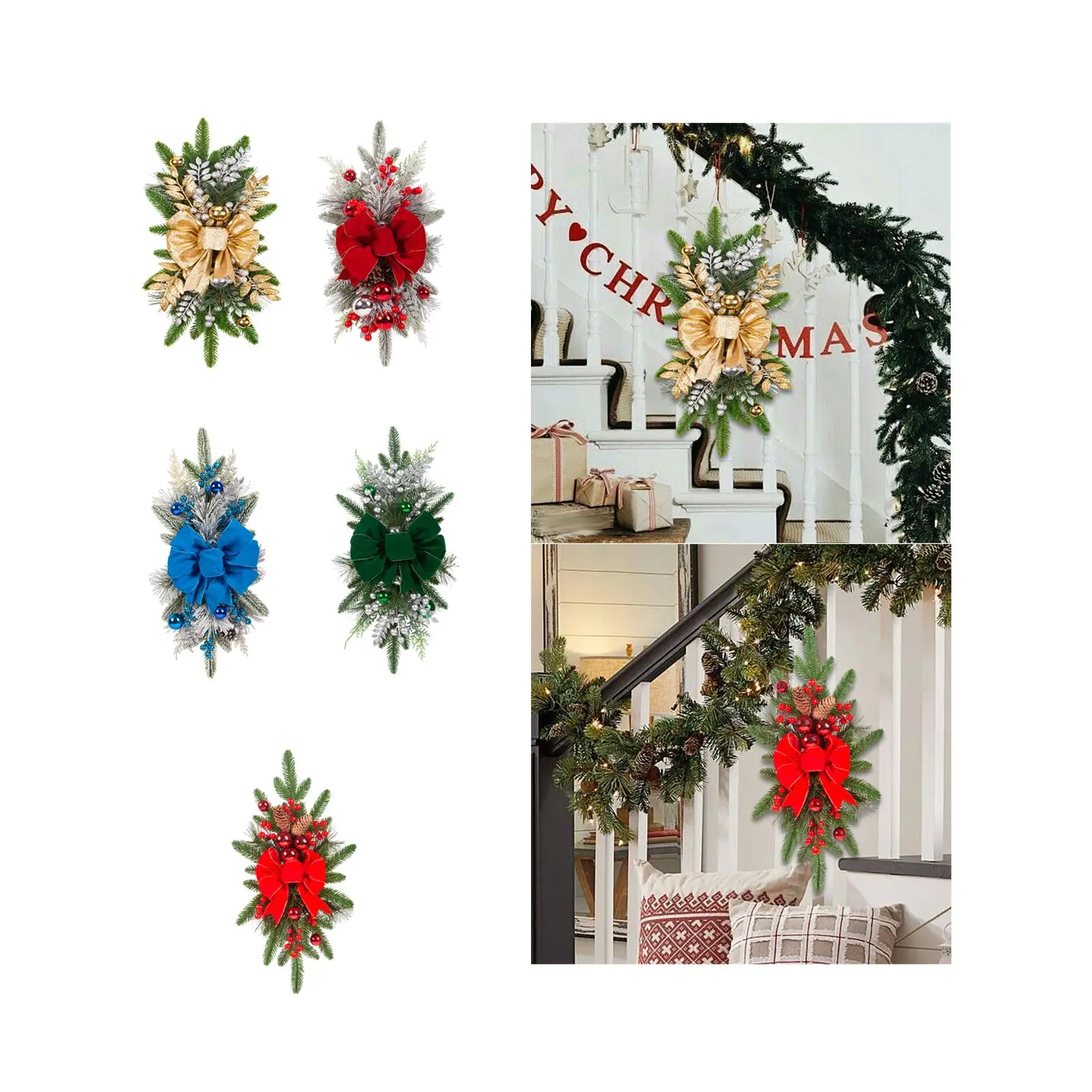 Christmas Swag Large Bow Xmas Wreath Stair Swag for Mailbox Table Front Door