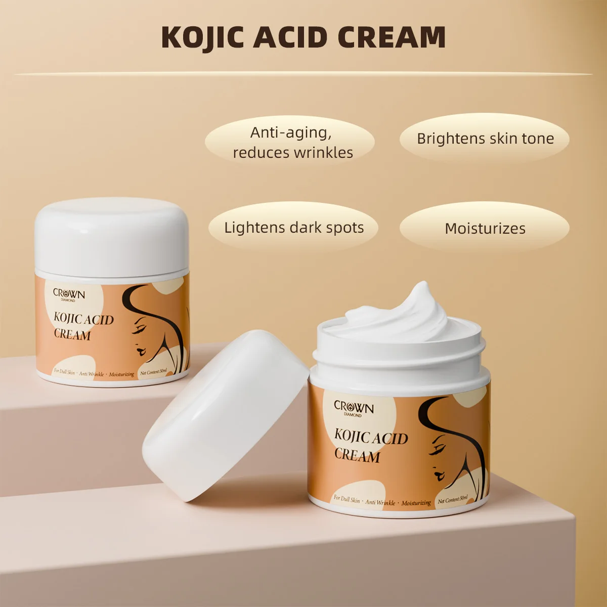 4PCS Kojic Acid Cream Remove Pigment Melanin Whitening Remove Dark Spots Cream Nourishing Resurfacing Fade Skin Care Face Cream