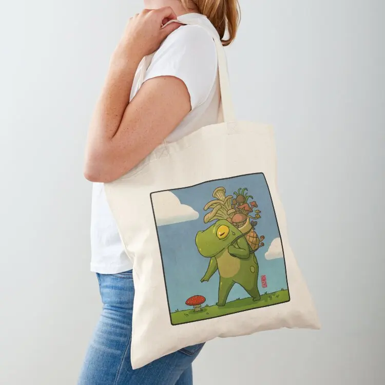 

cute frog mushroom picker art with background Tote Bag Reusable bags tote bag men's tote bags aesthetic shopping bag