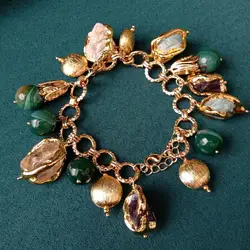 YYGEM Citrine Amethyst Amazonite Rough Raw Charm Bracelet Natural Multi Gemstone Bracelet Jewelry Gift