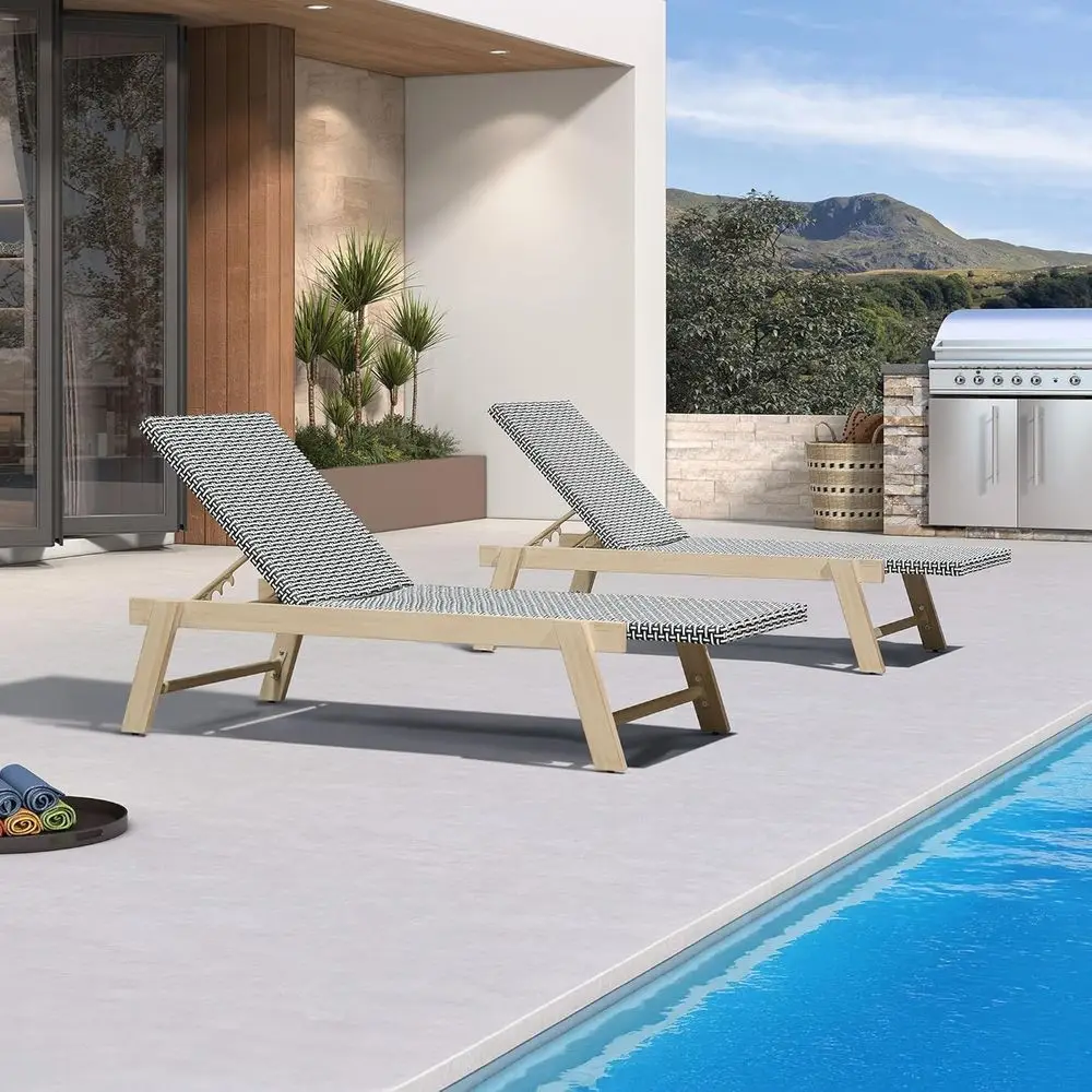 

2-Piece White Outdoor Wicker Chaise Lounge Set with Adjustable Backrest for Patio, Pool, Garden, and Beach