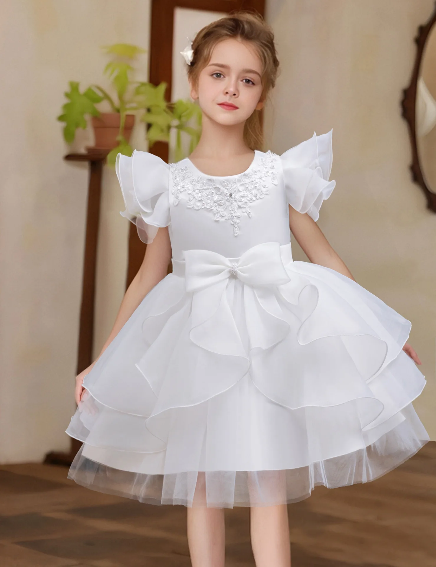 فستان سهرة للأطفال مزين بالزهور للفتيات فستان الأميرة لعيد الميلاد وحفلات الزفاف الرسمية لوصيفة العروس