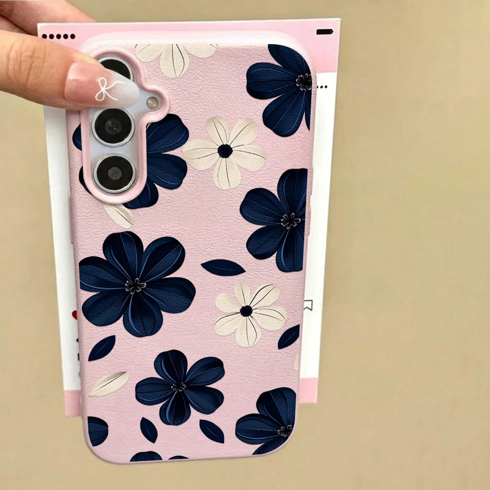 Flowers Pattern Lychee Texture Phone Case For Samsung A57 5G A56 A55 A54 A17 A37 A53 A36 A26 A16 A07 A06 A15 A35 A34 Cases Cover