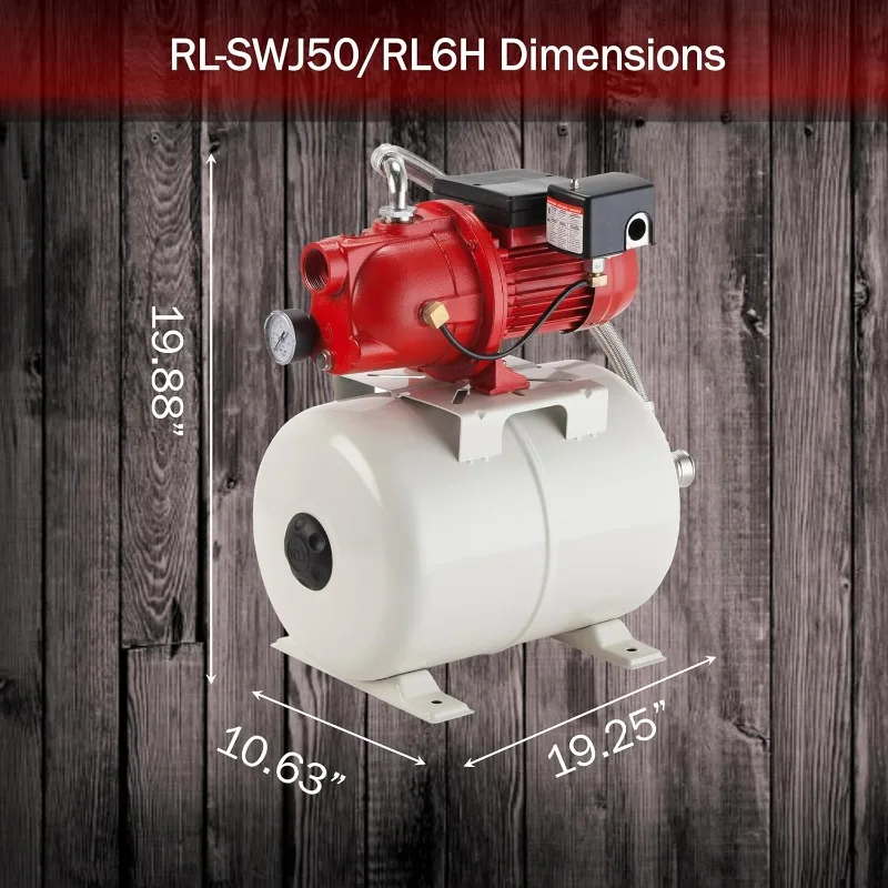 home.home.RL-SWJ50/RL6H 1/2  Shallow Well Jet Pump/Tank Package, with 5.8 Gallon Pressure Tank, Red/White, 97080503