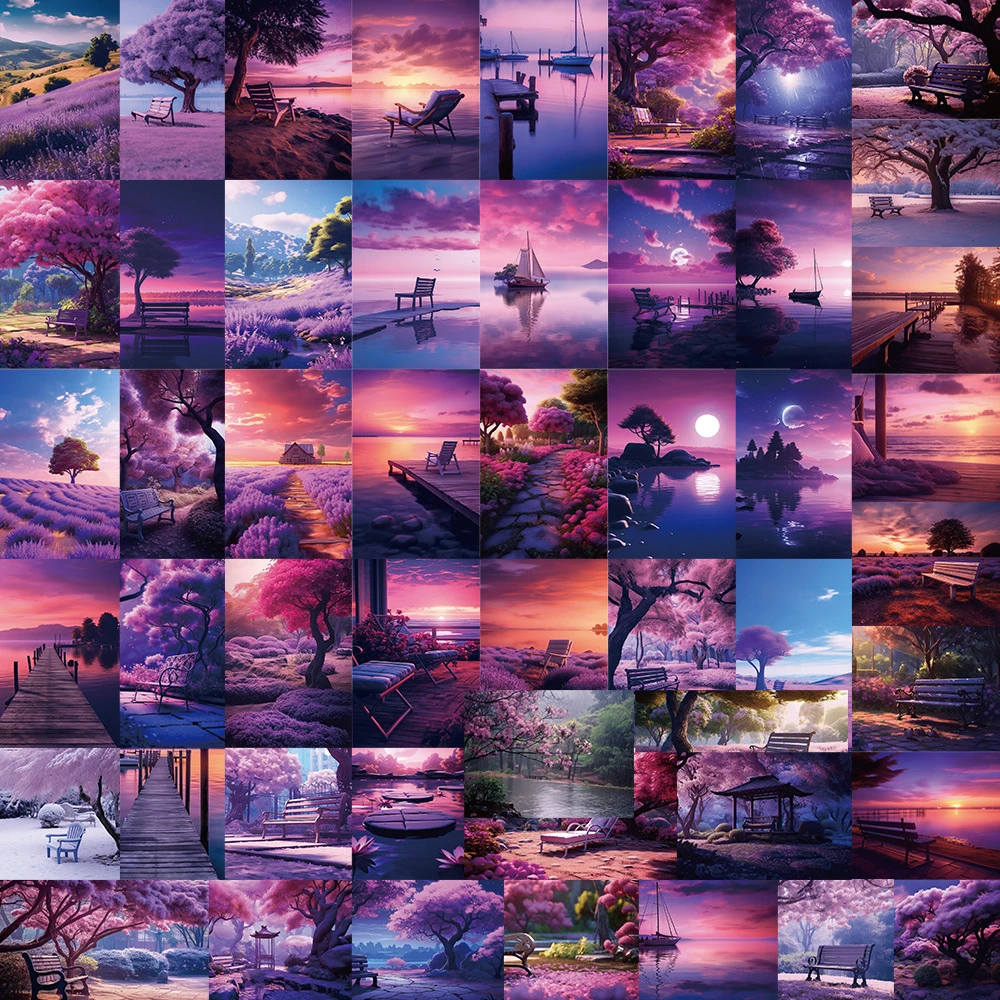 10/30/50psc INS Style Purple landscape Aesthetic Stickers Cartoon Decals Laptop Phone Notebook Water Bottle Stationery Sticker