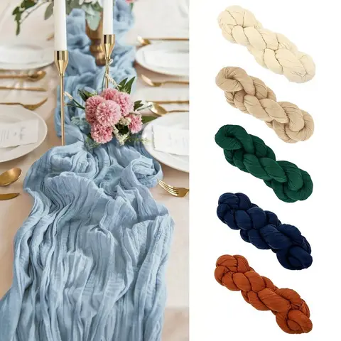 90*180CM Cheesecloth Table Runner Pink Blue Long Rustic Sheer Dinner Table Decoration for Wedding Bridal Shower Party Decor Tool