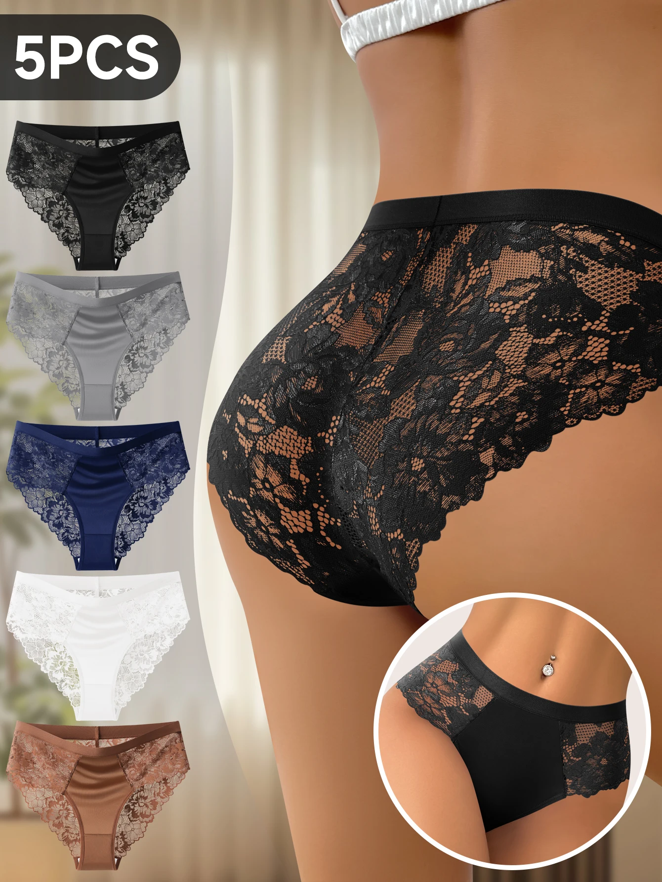 

5 Pcs/Set Women's Lace Underwear Sexy Floral Hollow Women's Underwear Lace Small Floral Hollow Underwear Women's Briefs