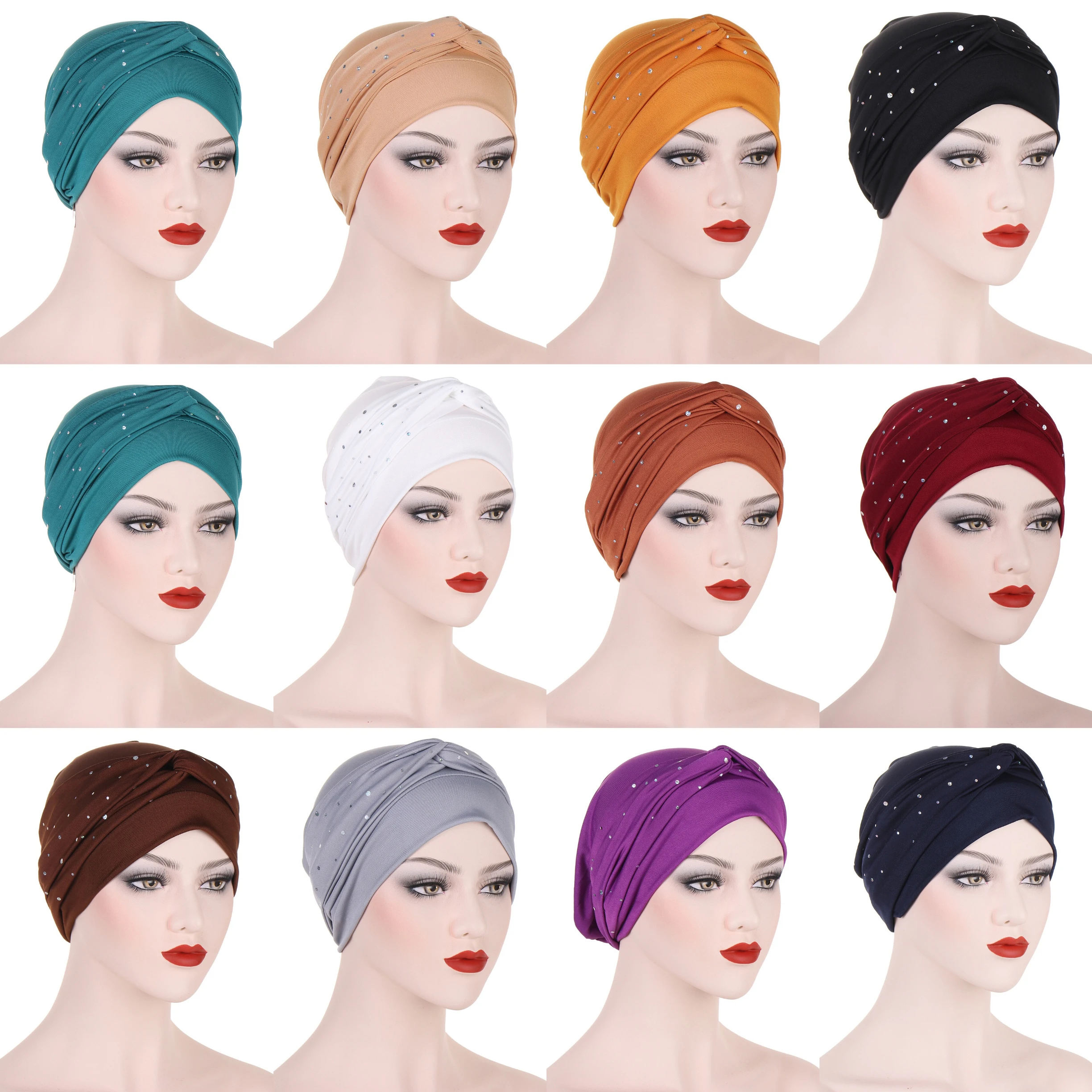 New Muslim Headdress Turban Cap For Women Cotton Inner Hijabs Bonnet Arab Wrap Head Hijab Underscarf Caps Islamic 12pcs/pack