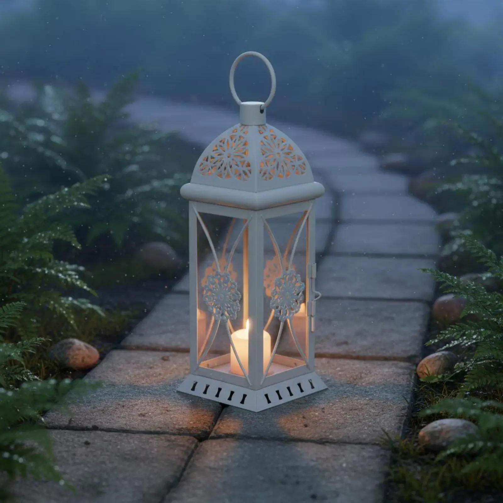 Elegant Decorative Lantern for Candles with Glass Panels Iron Frame Hanging or Table Top for Garden Patio Wedding Decor