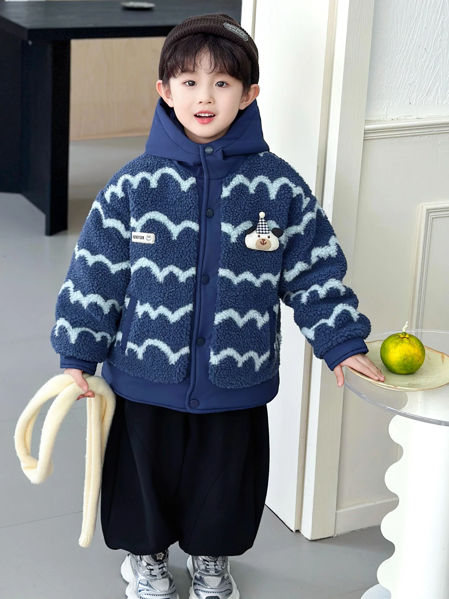 

Thickened Fleece Boys' Jacket Children's Winter Sweater Cartoon Style Baby Boy Winter Clothes Cotton Coat Youth Fashion
