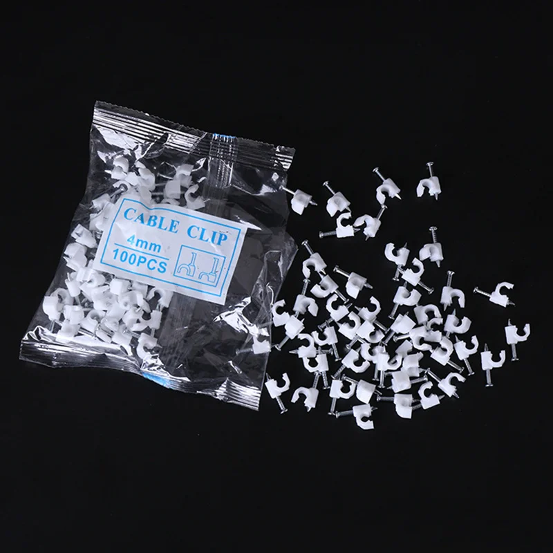 100pcs Cable Clips 12/14/16/20/22/25/30/40mm White Round Steel Nail Wire Clamp Line Buckle Fixing Wall Hanging Screw