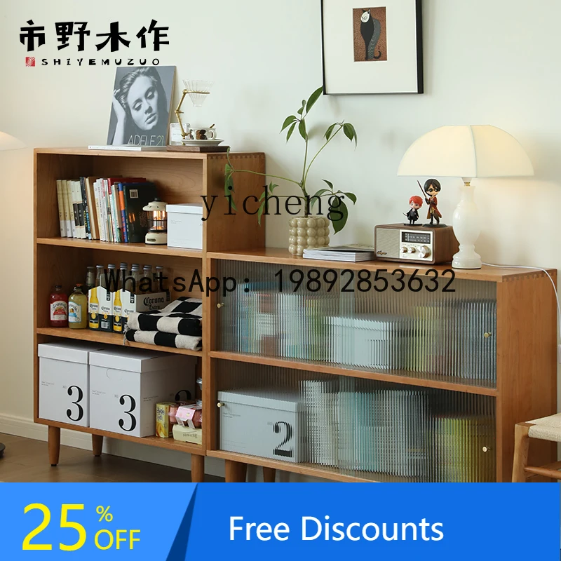 

Shelf Oak Cherry Storage Cabinet Glass Door Bookcase Black Walnut Display Cabinet Simple
