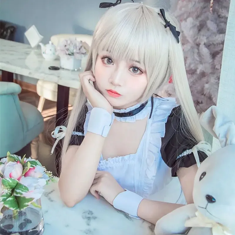 Traje de sirvienta de Anime Yosuga no Sora Kasugano Sora, disfraz de Cosplay para mujer, delantal de camarero Sexy, vestido de Lolita para fiesta de Halloween