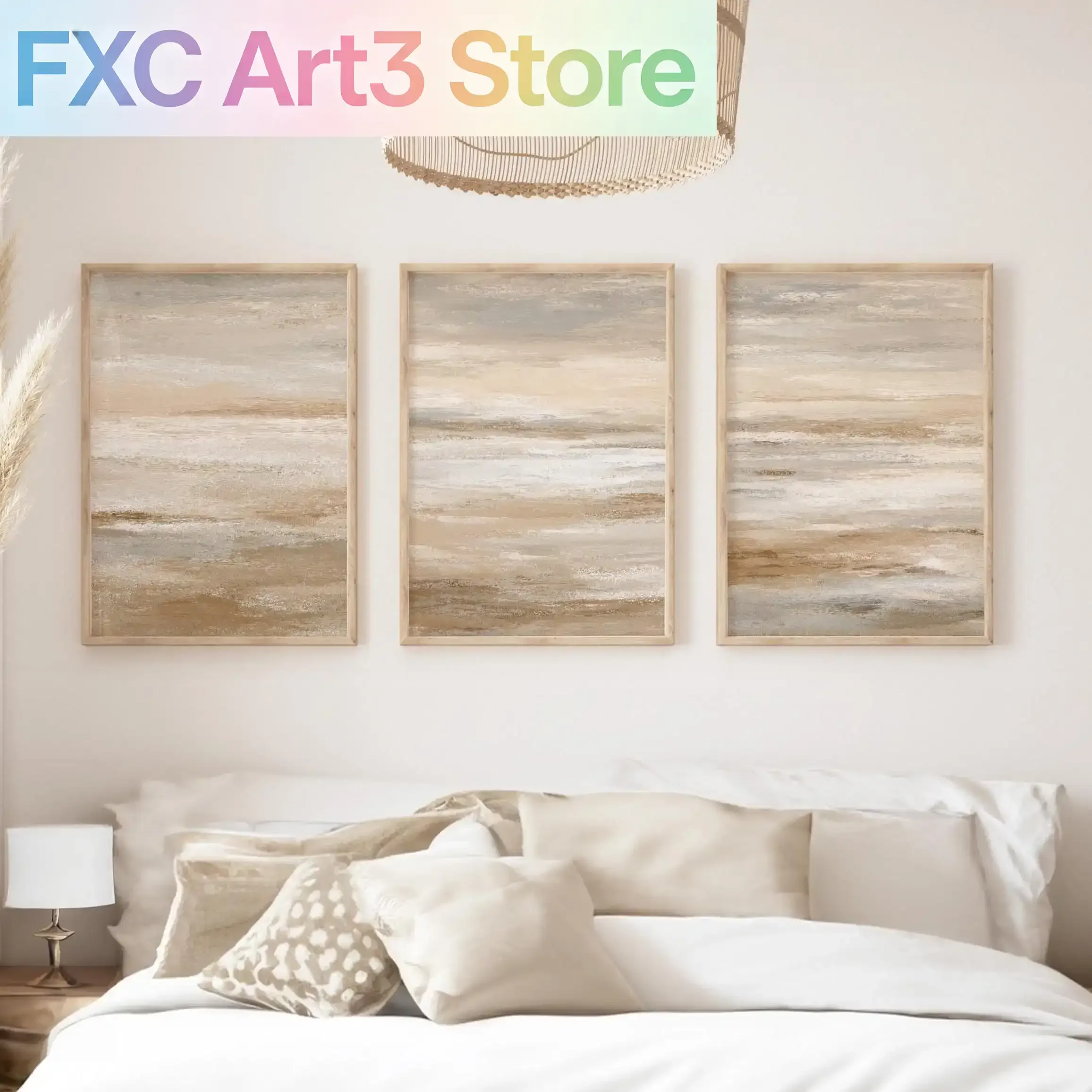 3pcs/Set frameless,Abstract Art Print Set Cream Wall Art Beige Bedroom Art Stylish Minimal Abstract Art Prints Living Room Wall
