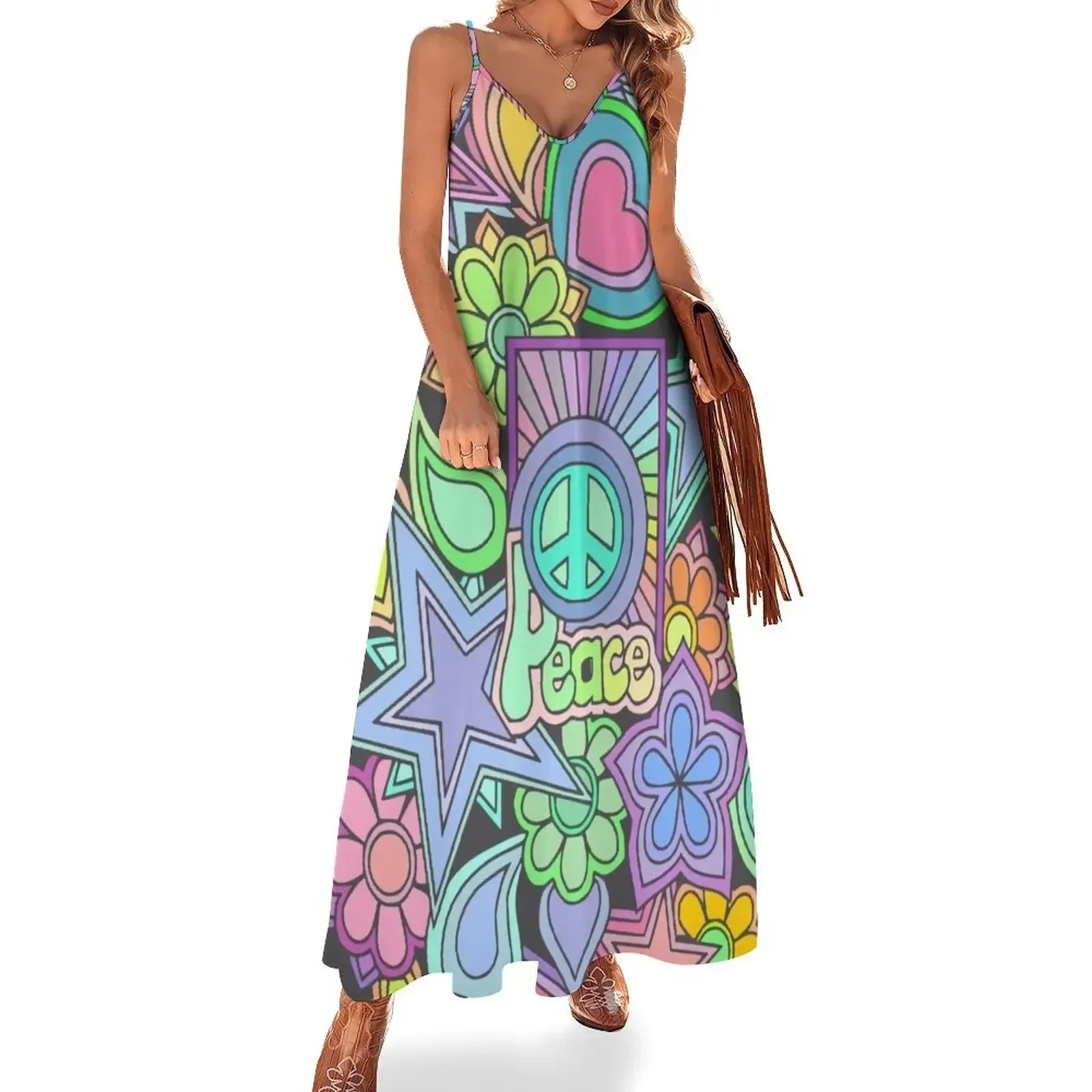 

Pretty Hippy Trippy Flower Power Retro Design Sleeveless Dress Dress vintage luxury evening dresses 2025 clothes for woman Dress