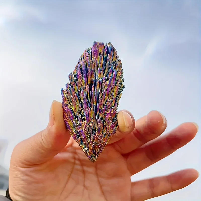 1pc/5pcs Stunning Blue/Purple Aura Flame Feather Stone -Black Kyanite Specimen with Iridescent for Home Decoration And Gift