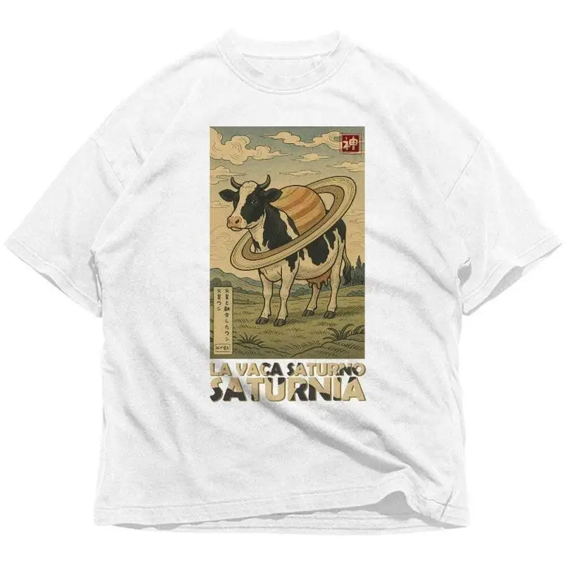 تي شيرت La Vaca Saturno Saturnita Brainrot تي شيرت مضحك Ukiyo E Cow Meme إيطالي ياباني ArT Spacecore ملابس الشارع