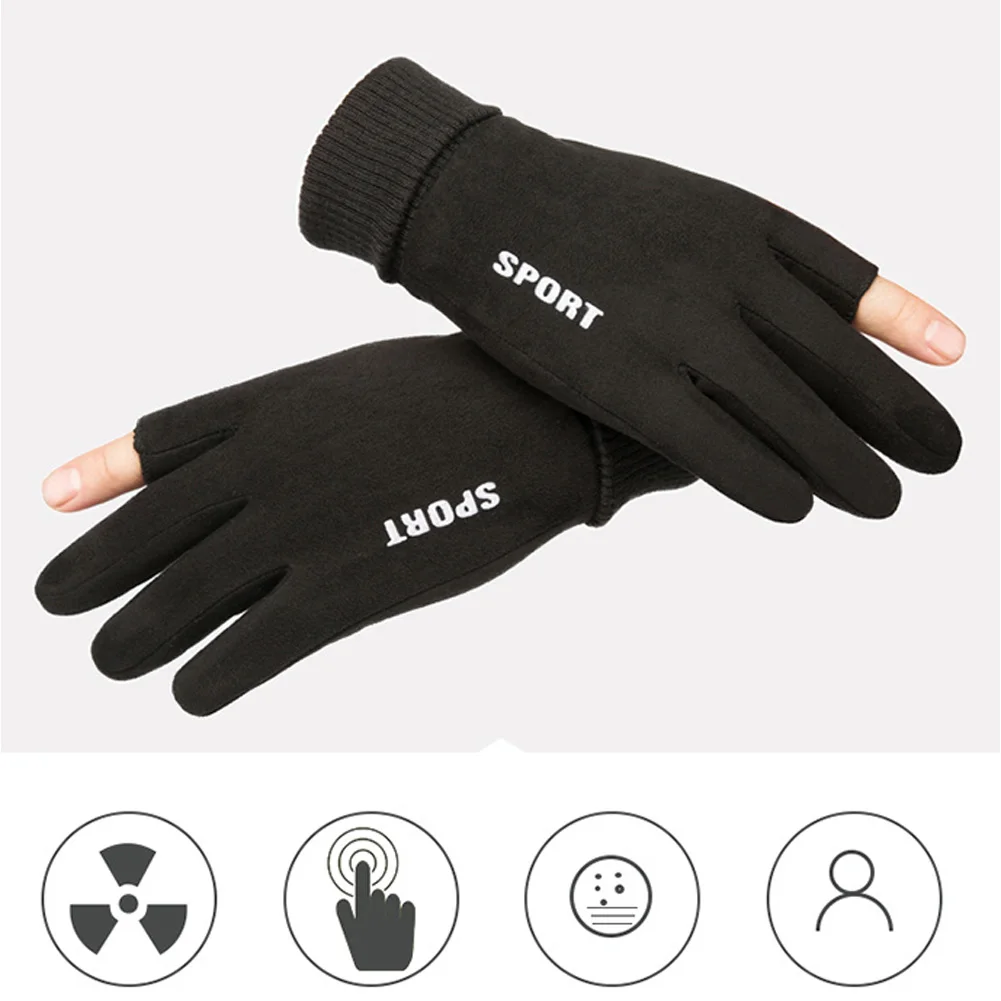 

1 pair of Man Winter Gloves Thicken Suede Split Finger Touchscreen Non-slip Outdoor Cycling Skiing Warm Mitten Wholesale