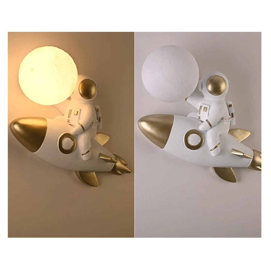 Children Rocket Astronauts Resin Pla Ball Led Wall Lamp Boys Bedroom Bedside Sleeping Night Light Study Aisle Corridor Sconces