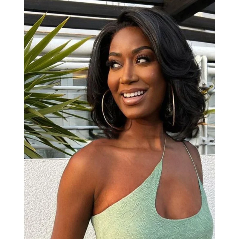 Black Curly Wigs Pre Plucked 13x4 Lace Front 100%  Hair Bob Wave Wigs