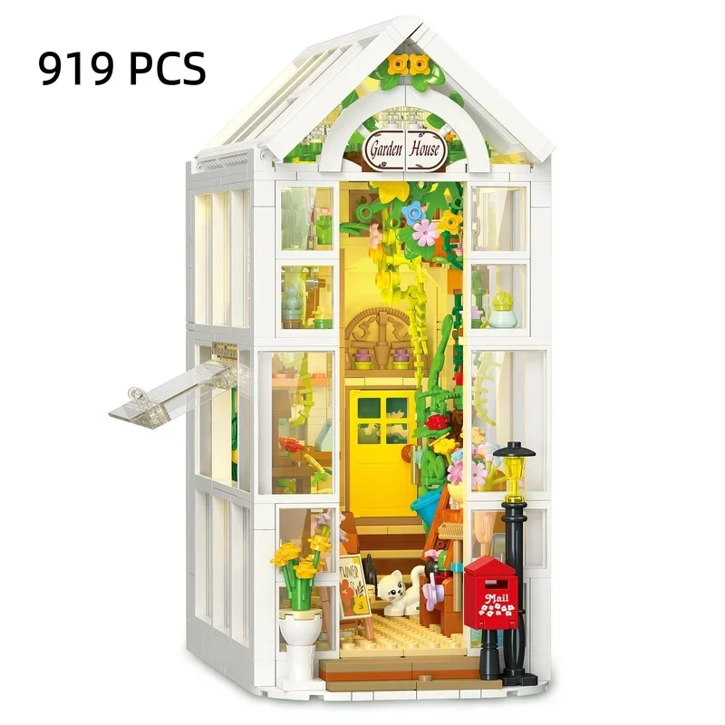 Greenhouse Flower House Bookend Building Blocks Desktop Ornament DIY Bricks Toy For   Adults Birthday  Christmas gift