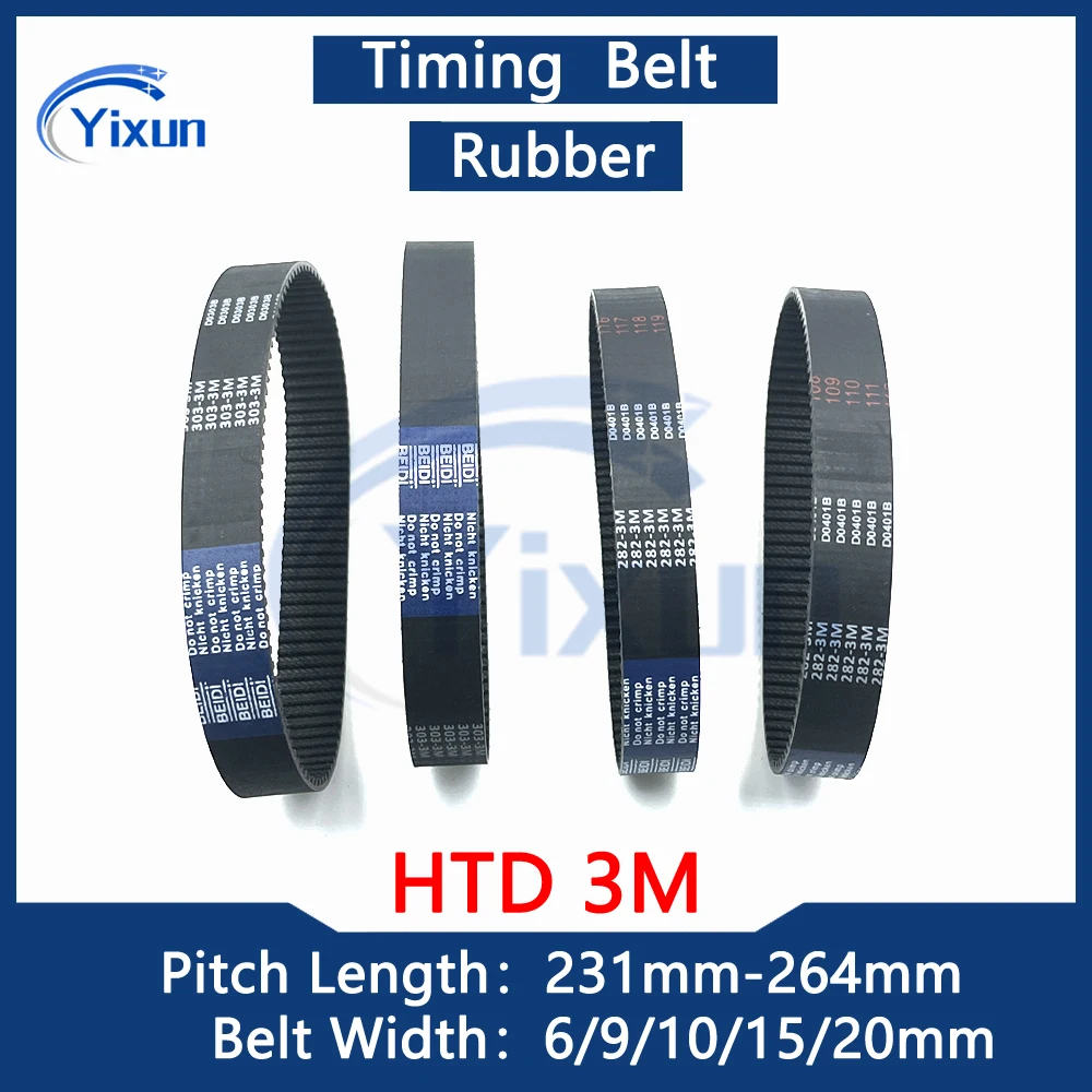 HTD 3M Timing Belt Length 231 234 237 240 243 246 249 252 255 258 261 264mm Width 6/9/10/15/20mm 240-3M Vacuum cleaner accessory