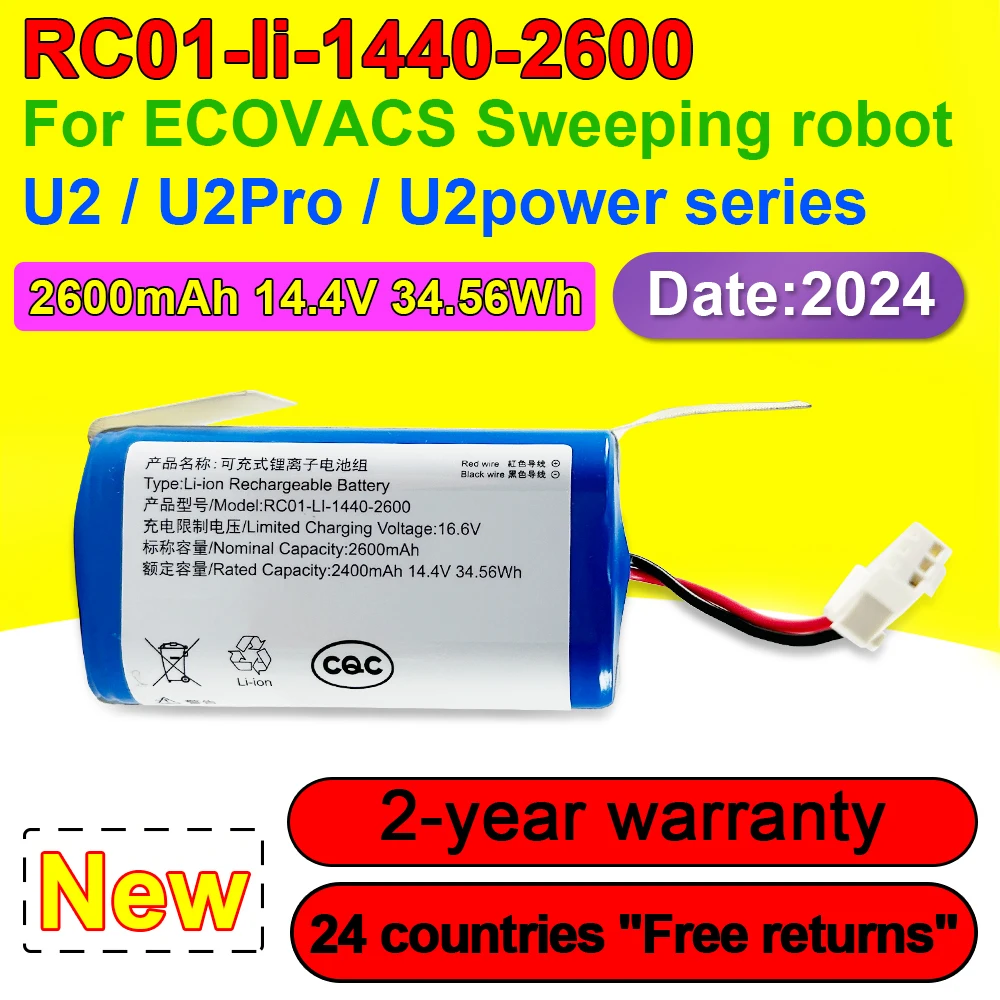 

New Internal Battery RC01-li-1440-2600 For ECOVACS Sweeping Robot U2,U2Pro,U2power,DS625,DGN22,DGN22-11,DO35,DH621 2600mAh 14.4V