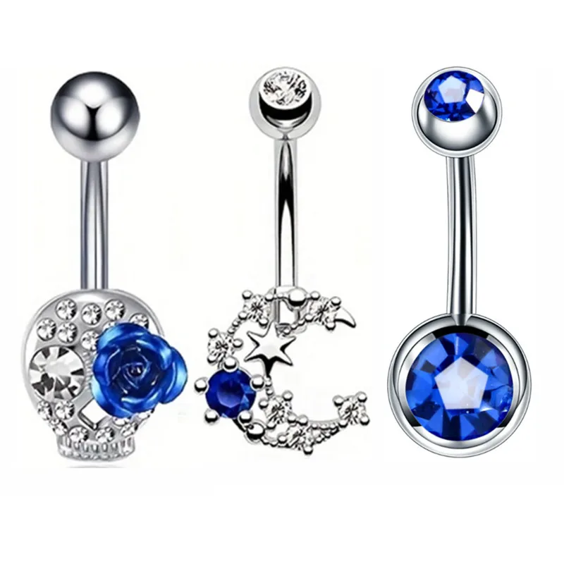 3PCS Pink Crystal Belly Button Rings Set