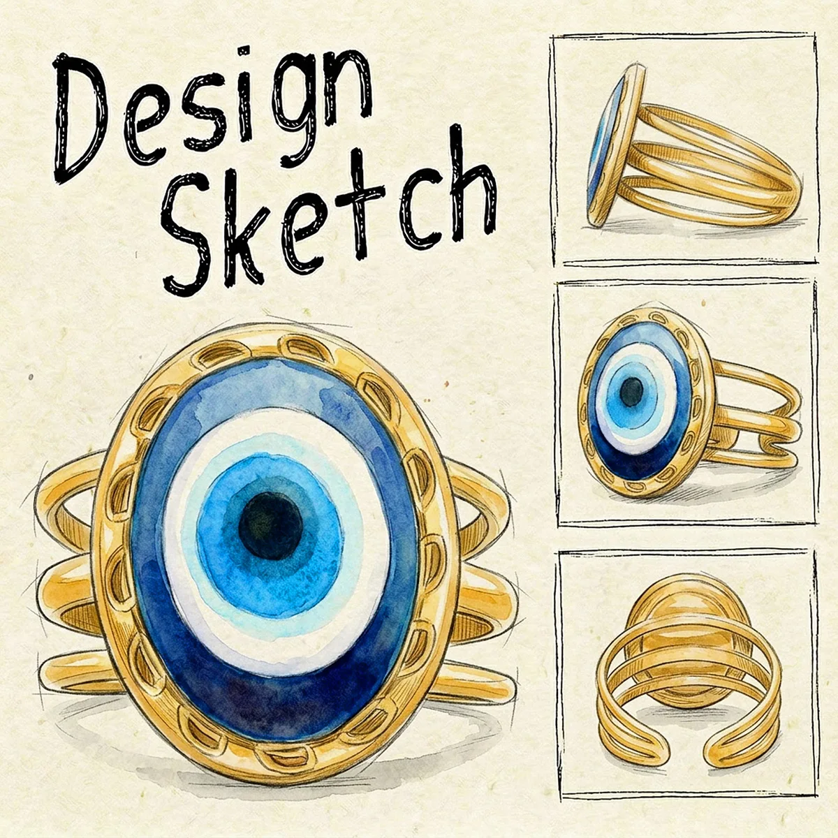 Lucky Amulet Turkish Evil Eye Stainless Steel Women Open Ring Adjustable 18K Gold Plated Boho Punk Protection Jewelry Gift