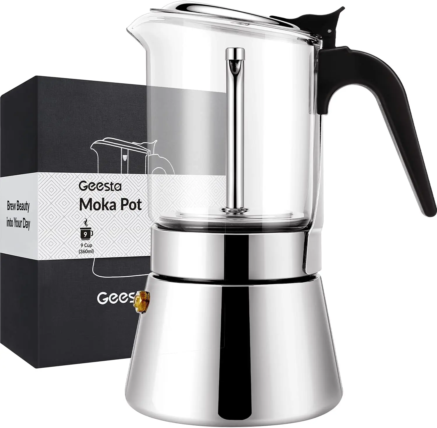 

Stainless Steel Moka Pot Espresso Maker - 4/6/9 Cup Capacity, Dishwasher Safe for Easy Cleaning