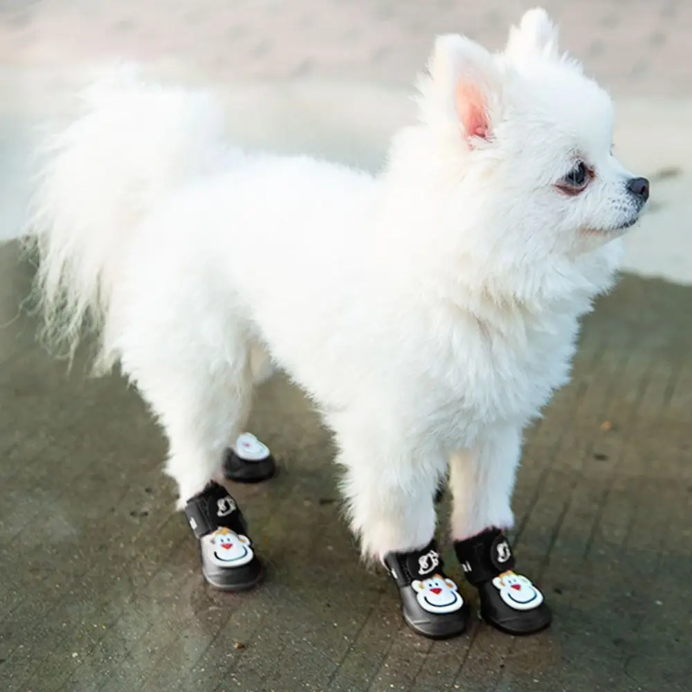 4Pcs/Set Cute Cartoon Pet Rain Boot Anti Slip Waterproof Dog Shoes Pet Supplies Outdoor