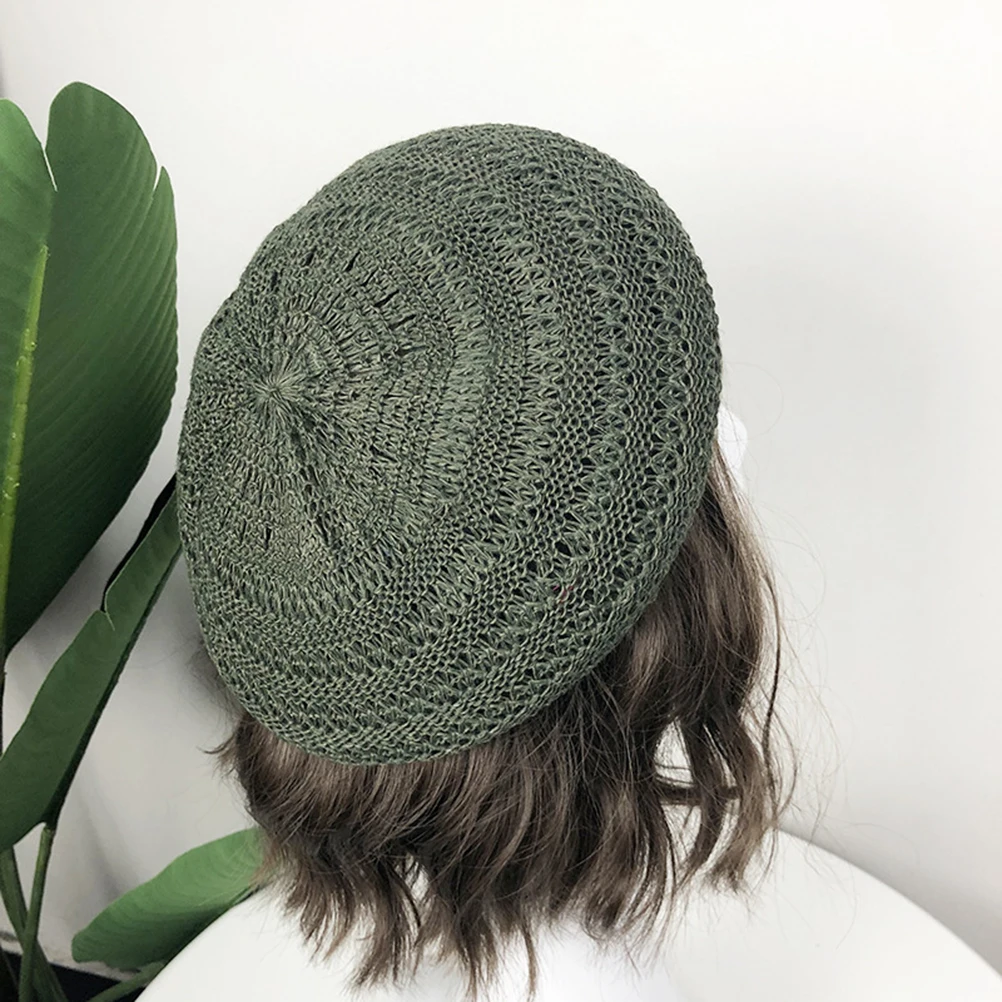 

Retro Straw Beret Hat Comfortable Cotton Linen Material Spring Summer Headdress Khaki Color Woven Design
