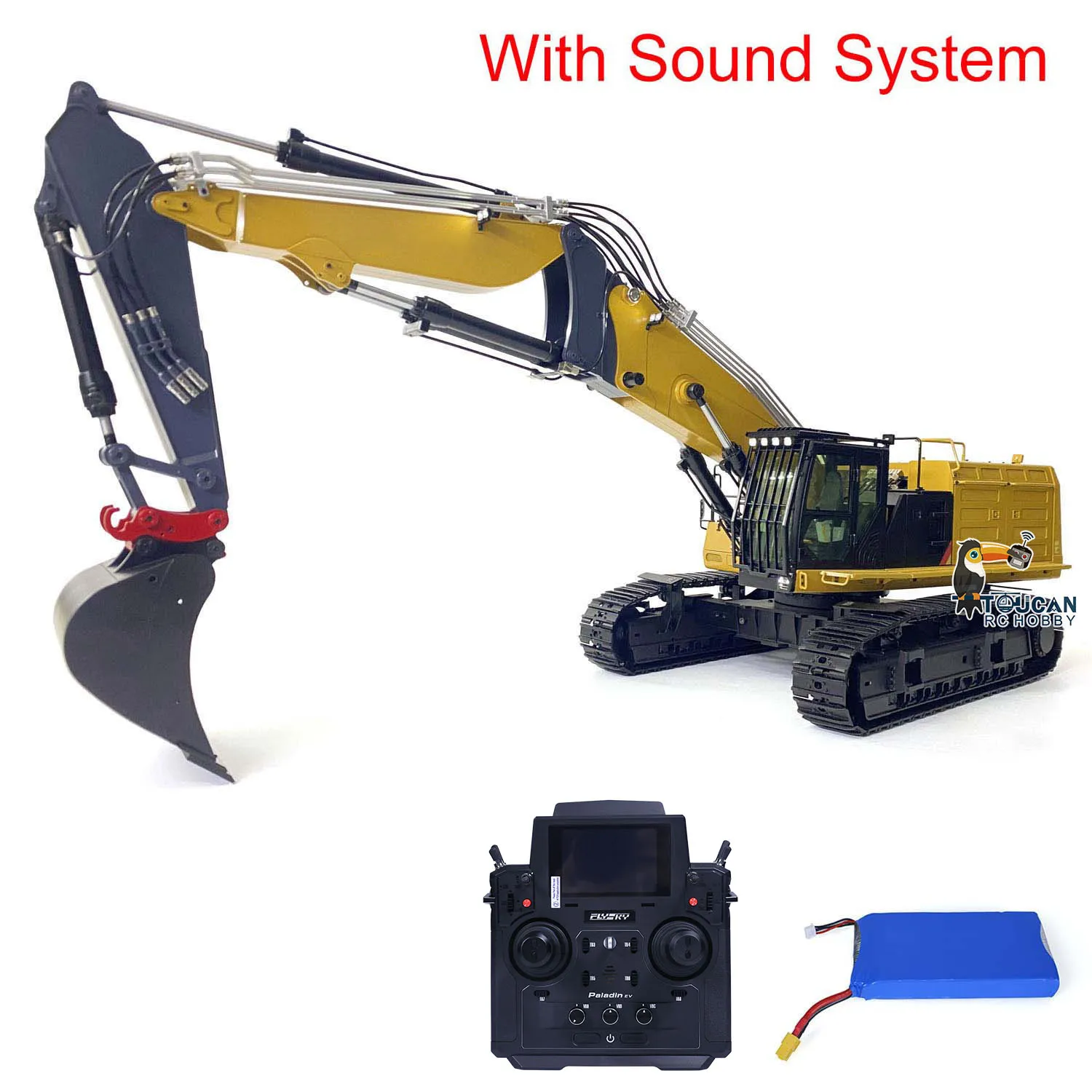 1/14 RC Hydraulic Excavator 3 Arms 374F RTR PL18EV Radio Control Shovel Digger Light Sound Truck Toucanhobby Boys Toys TH22475