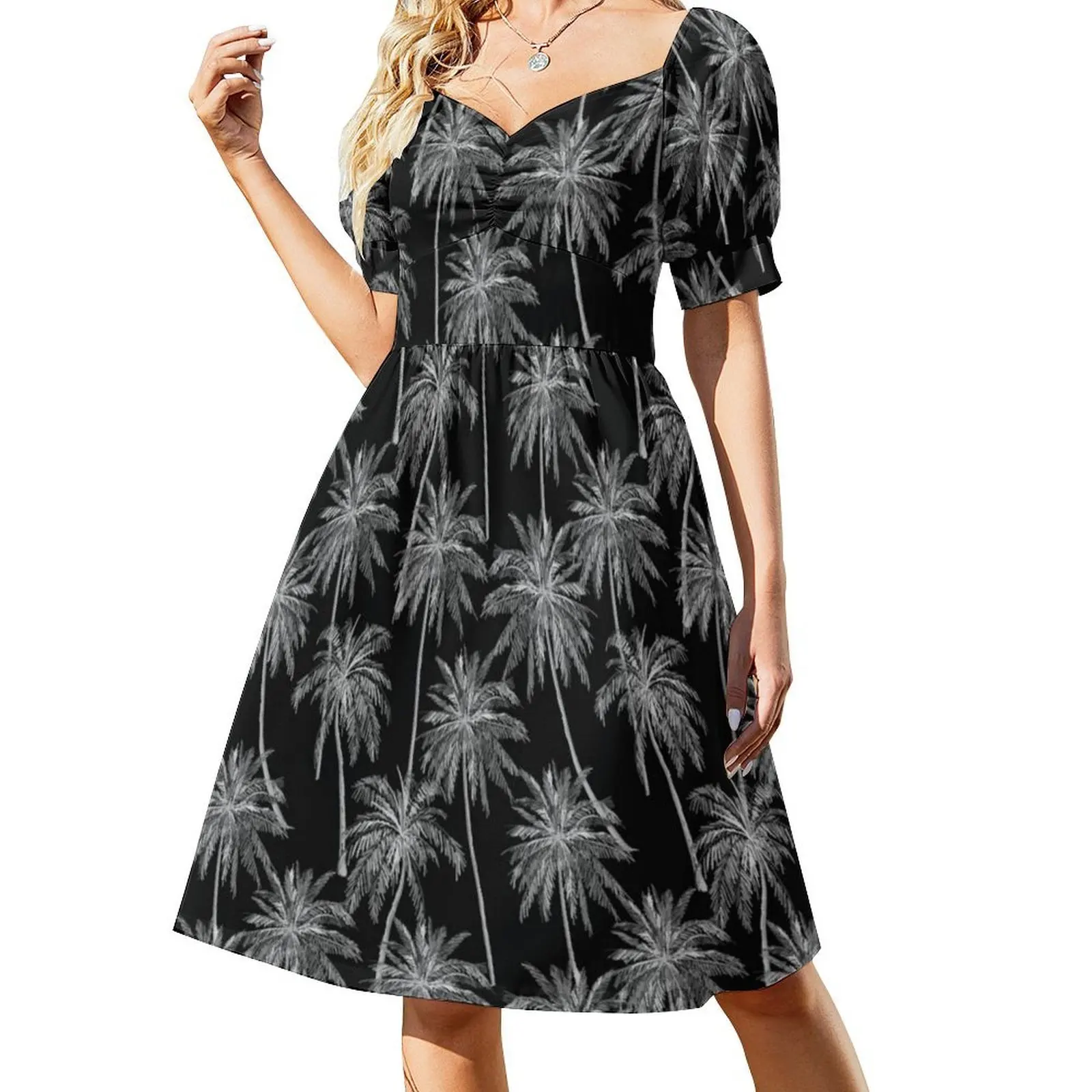 فستان نسائي أنيق للحفلات بدون خياطة على شكل أشجار النخيل مع خيارات قصيرة/طويلة/بدون أكمام، نمط متكرر بدون خياطة #2