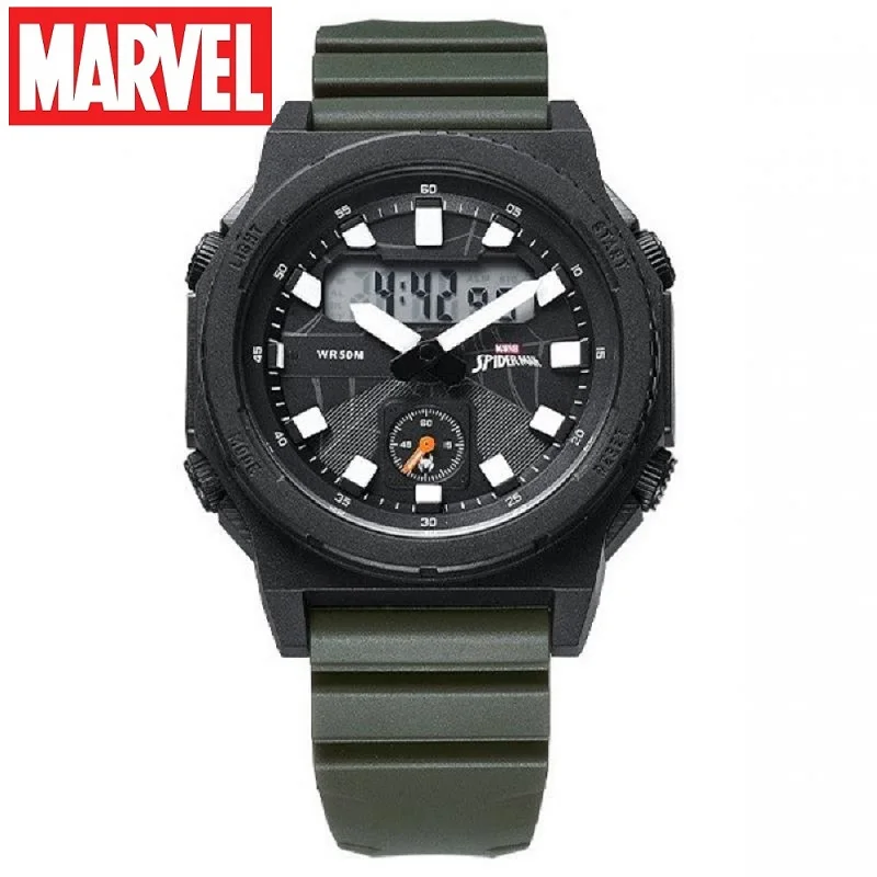 Marvel For Mens Watches Avengers Spider Man Dual Display Quartz Wristwatch Chronograph Stop Watch Male Military Alarm Clock Date