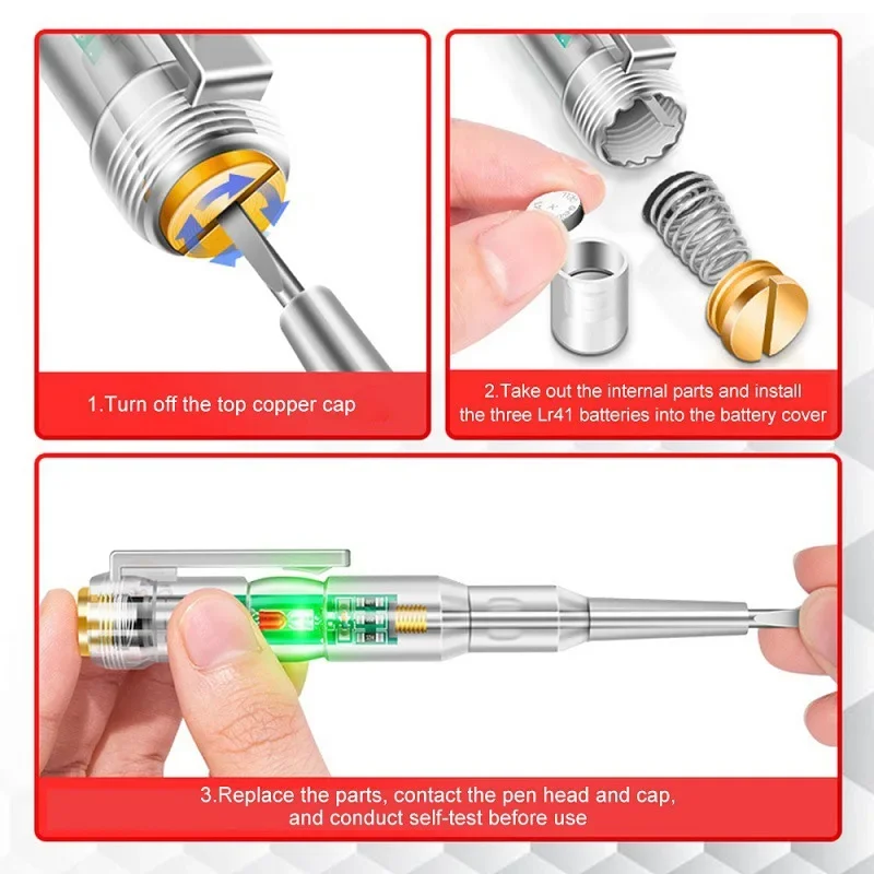 Test Pen Color Double Light Sensor Beep Alarm Electrician Test Broken Zero Fire Wire Detection Pen High Bright Electrician Pen