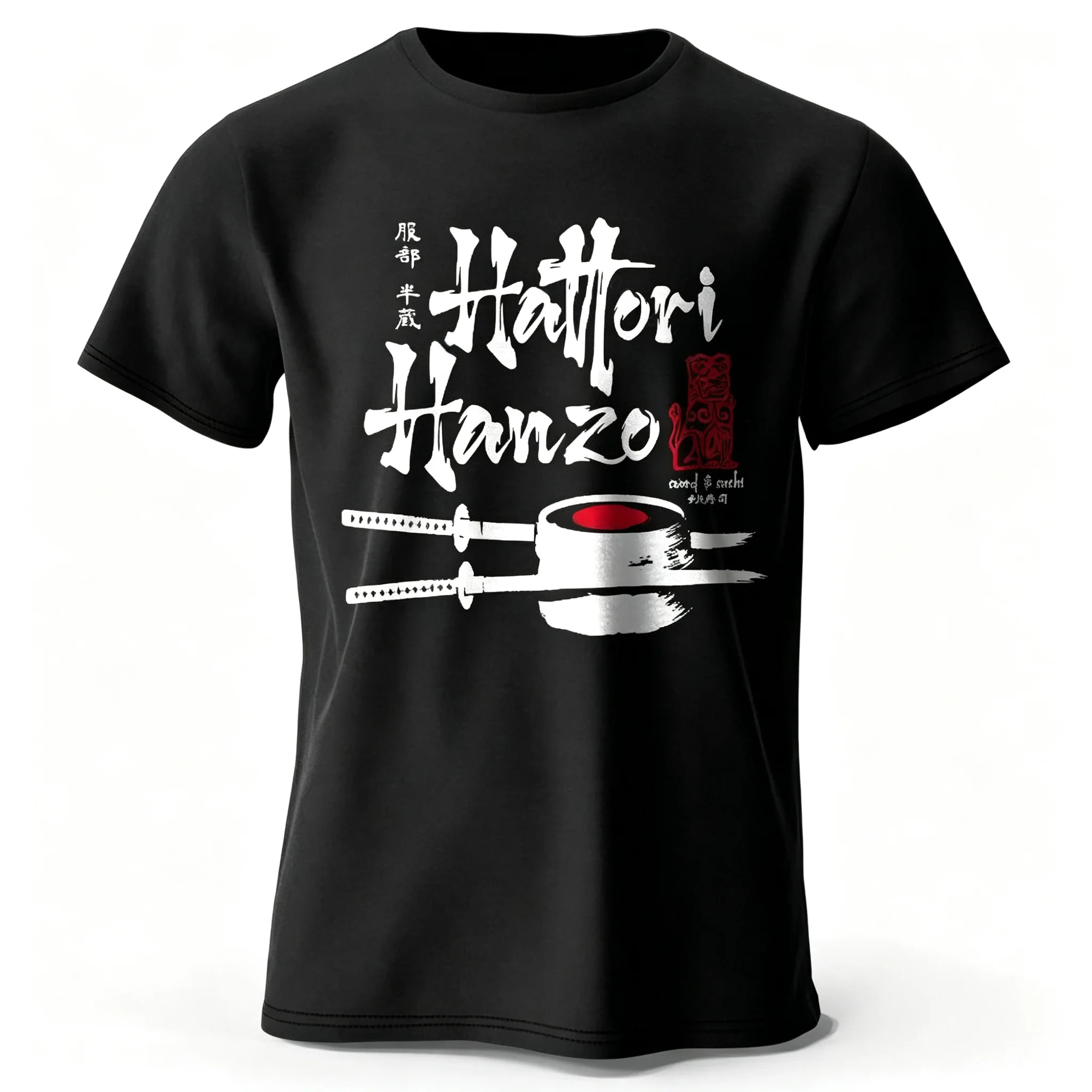 Hattori Hanzo Samurai Sword Sushi Graphic T Shirt Soft Fabric Unisex O-Neck Short Sleeve Japanese Ninja Streetwear Casual Tee