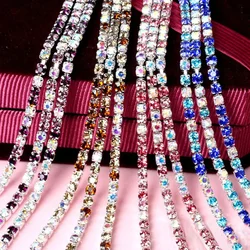 High Density Mix Gradient Color AB Claw Rhinestone Chain Apparel Fine Claw Chain Silver Crystals Diamond Diy Silver Base Strass