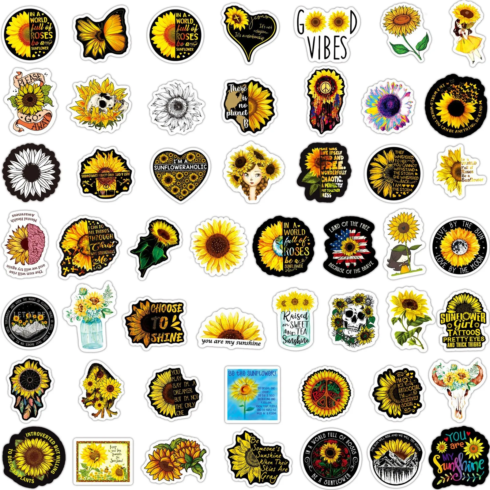 50Pcs Pastoral Sunflower PVC Sticker Aesthetic Decoration Scrapbooking Stationery DIY Hand Accounting School Supplies
