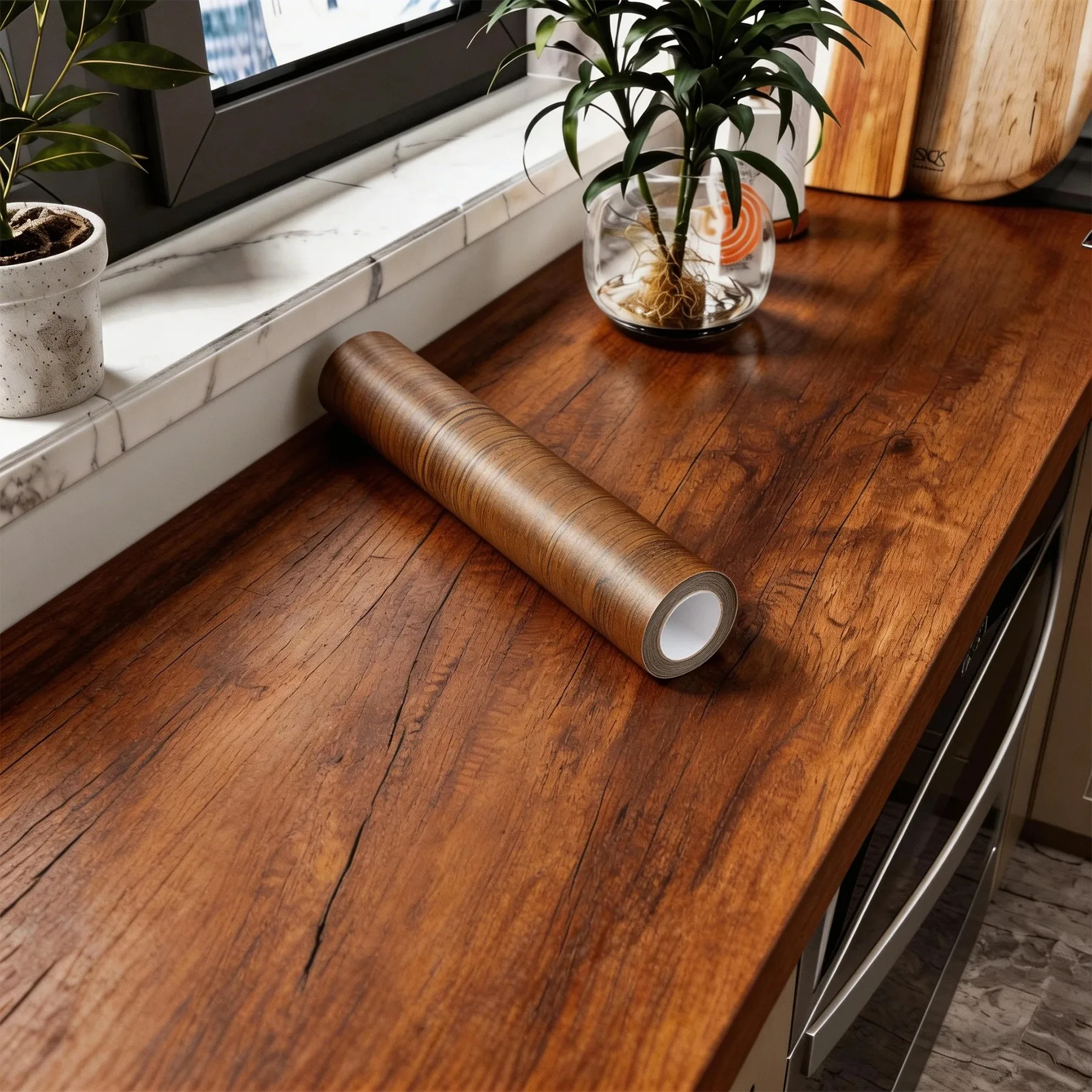 Wood Grain PVC Self-Adhesive Waterproof Wallpaper Roll Decorative Vinyl Film Stickers for Home Furniture Cabinets & Wall Decor