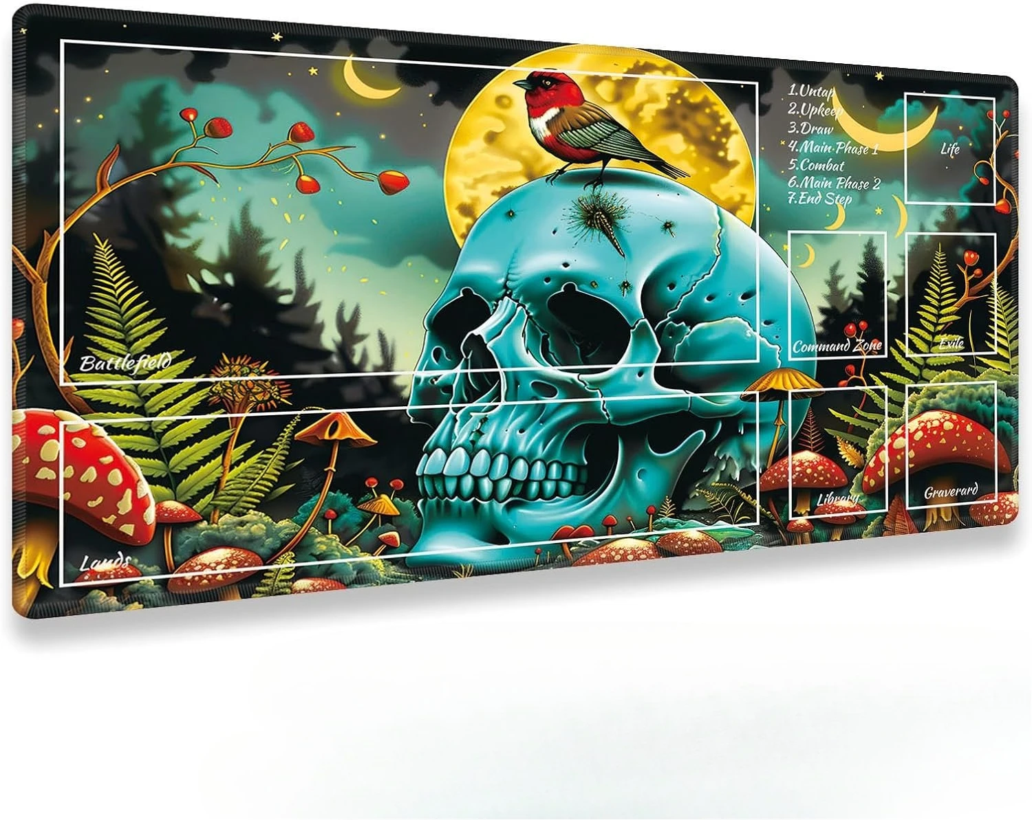 

Mushroom Skull Playmat TCG Playmats with Magic Zones Trading Card Game Anime Enthusiasts Non-Slip Protects Cards Larger