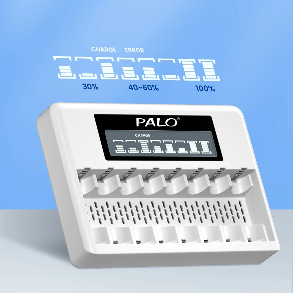 Pengisi Daya Baterai USB Cerdas PALO 1.5V Аааа 8 Slot Pengisi Daya Baterai Li-ion LCD untuk Baterai Isi Ulang Lithium 1.5V 2 А 3 А