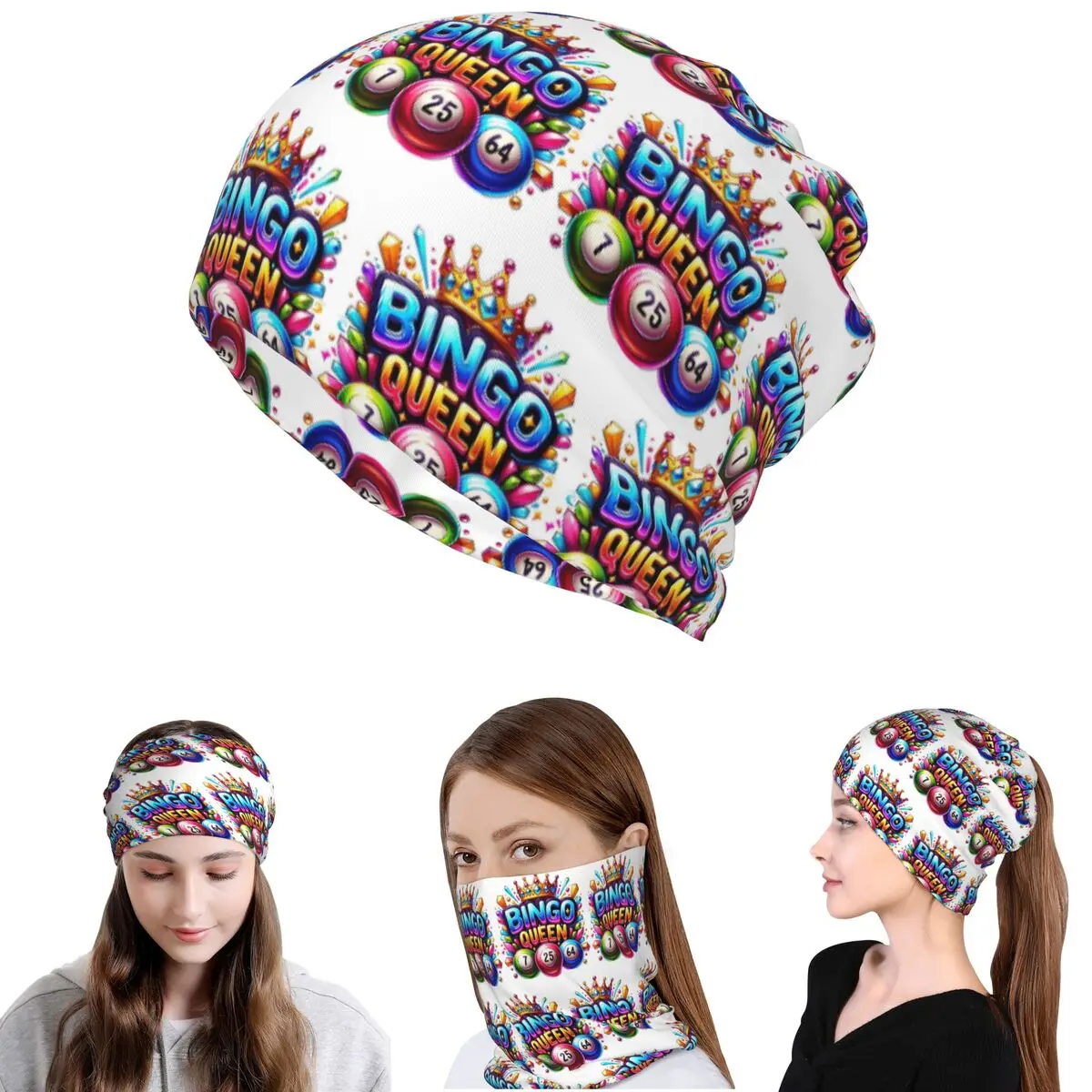 Bingo Queen Best Player Of Vacation Bingo Bandana Neck Gaiter Mask Scarf Multi-use Face Mask Beanies Hat Unisex Adult Breathable