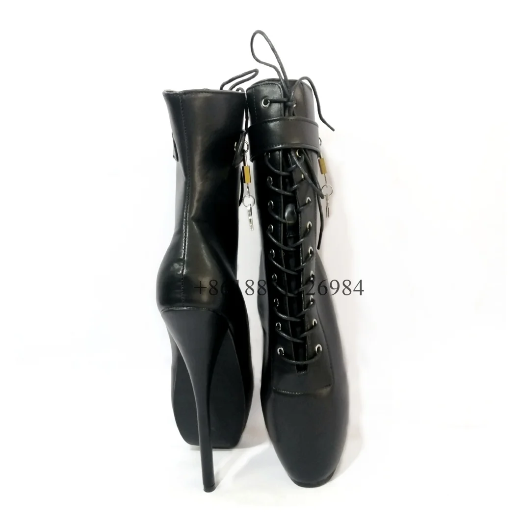 Sexy Style Pointed Toe Metal Lock Buckle Ankle Women Ballet Boots Stiletto Super High Heels Lace Up Design Large Size Shoes