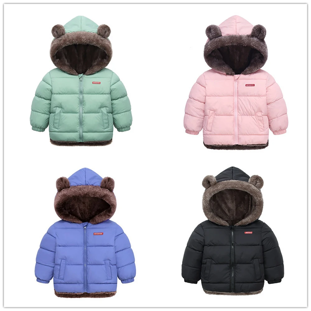 

Новый пуховик с капюшоном на тему медведя, зимняя теплая верхняя одежда для мальчиков, пальто для детей от 2 до 7 лет, детская одежда на утолщенной флисовой подкладке