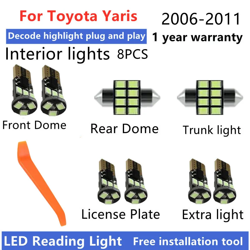 For Toyota Yaris 2006 2007 08 09 10 2011 Interior Light Bulb Kit Canbus Car Reading Dome Trunk Vehicle License Plate Lamp